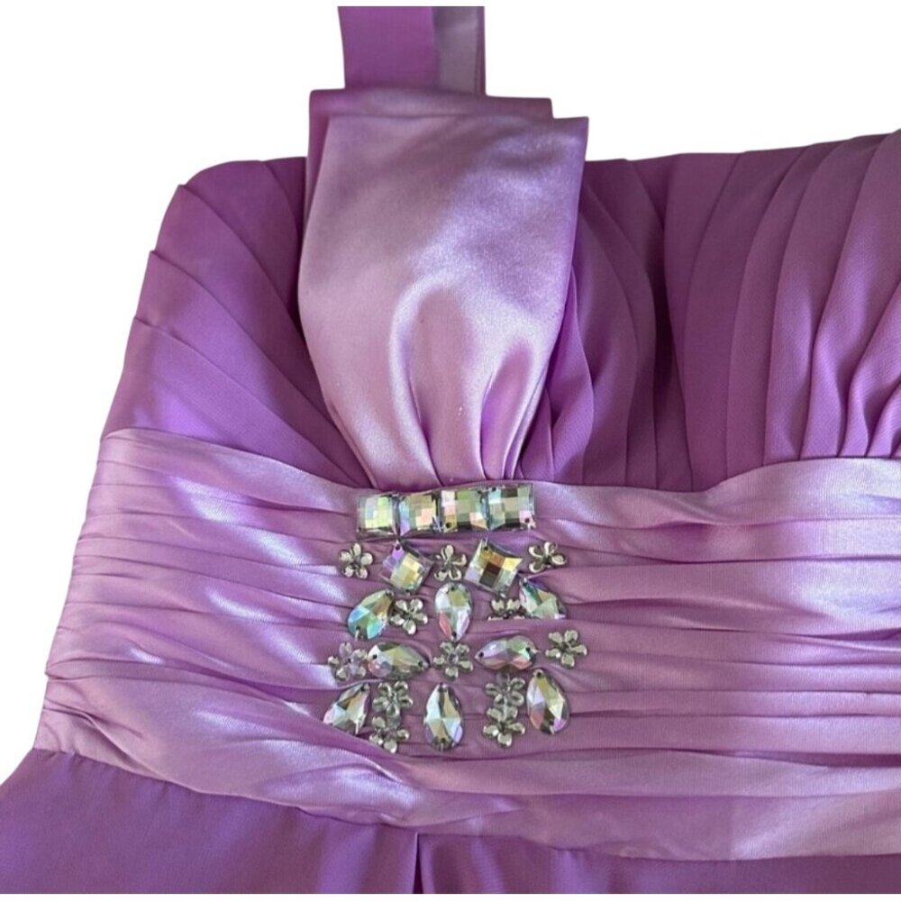 One Shoulder Pink Cocktail Dress With Pleated Bodice & Embellished Waist - Picture 9 of 16